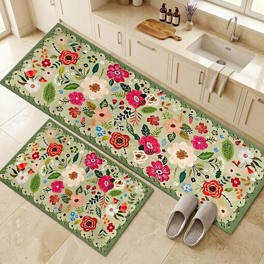 Florix Floral Patterned Kitchen Runner Set