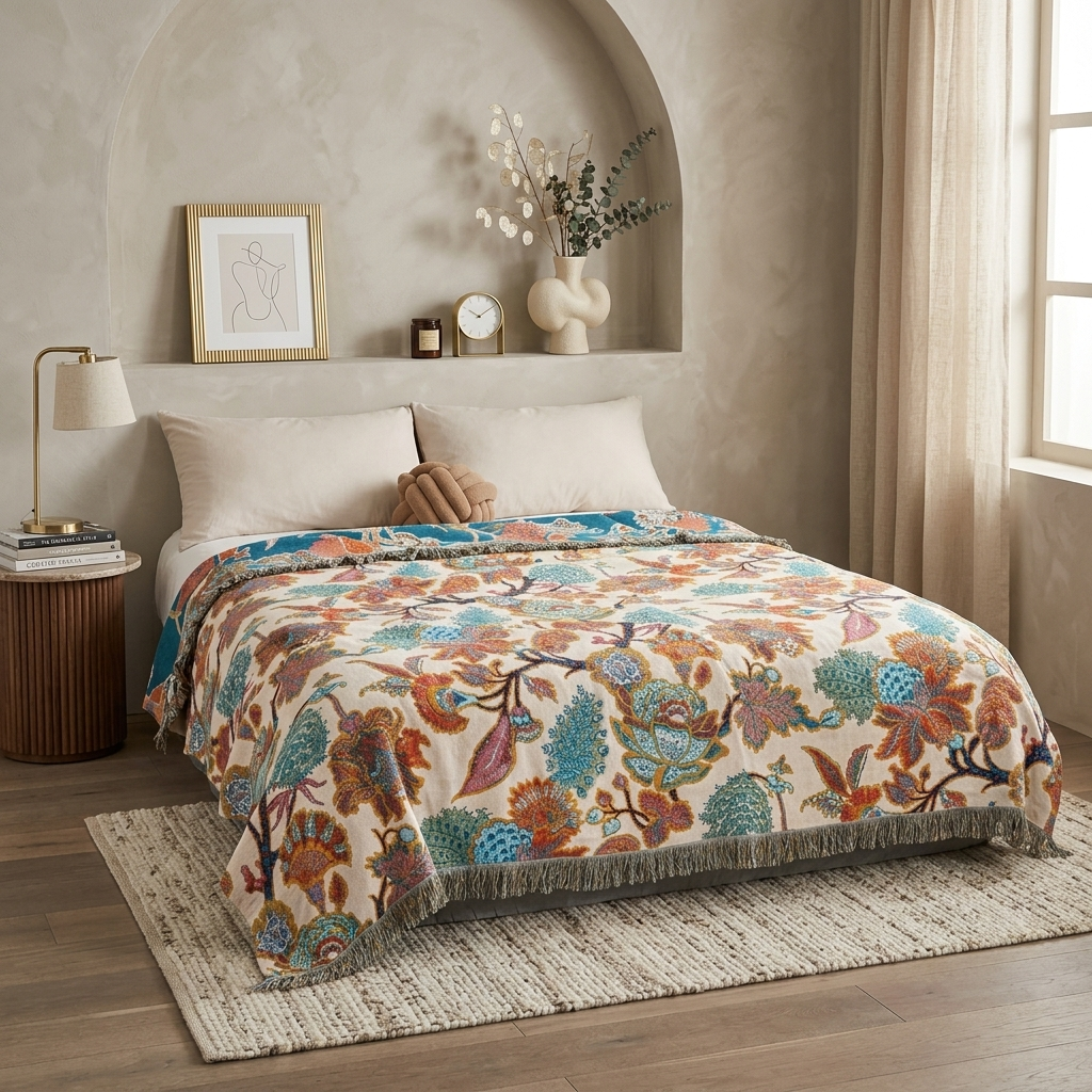 Gardenia Floral Modern Cotton Blanket