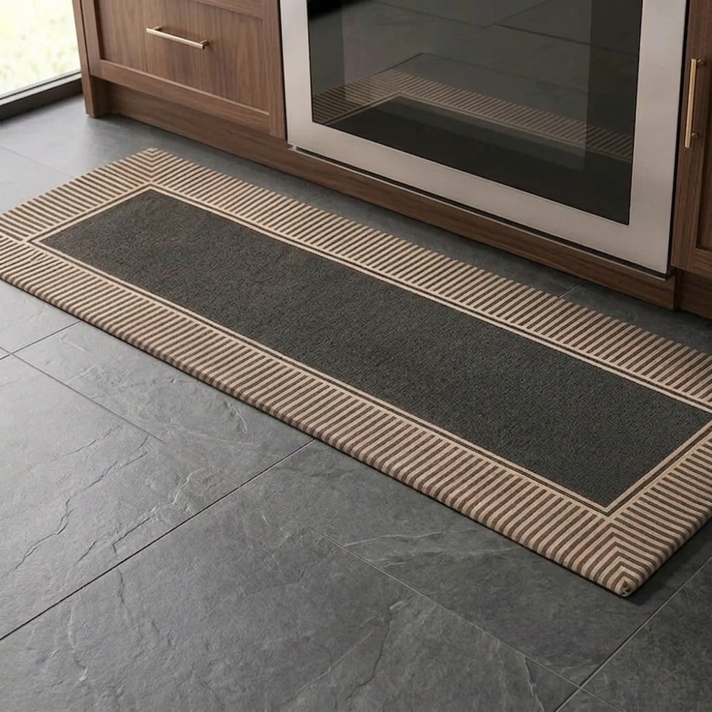 Veyra Striped Border Non-Slip Kitchen Runner