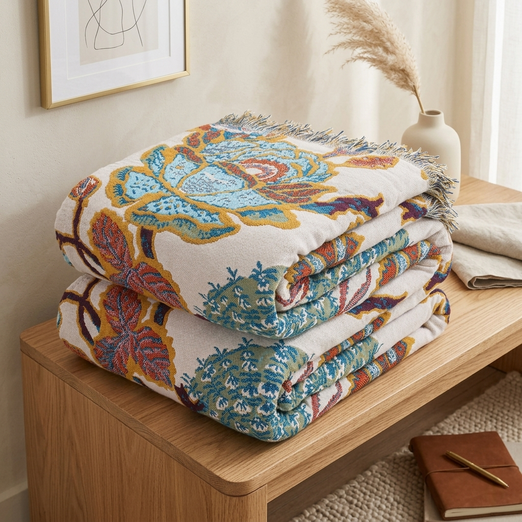 Gardenia Floral Modern Cotton Blanket