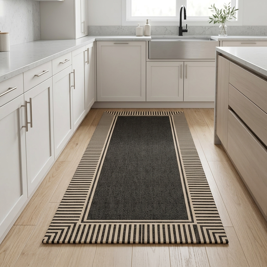 Veyra Striped Border Non-Slip Kitchen Runner
