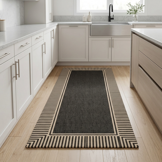Veyra Striped Border Non-Slip Kitchen Runner