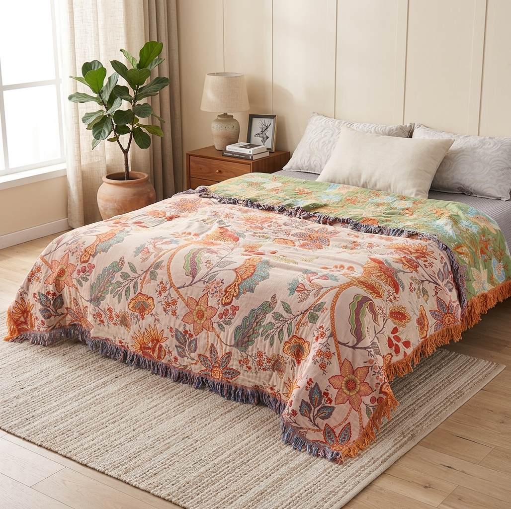 Verali Reversible Floral Tasseled Blanket