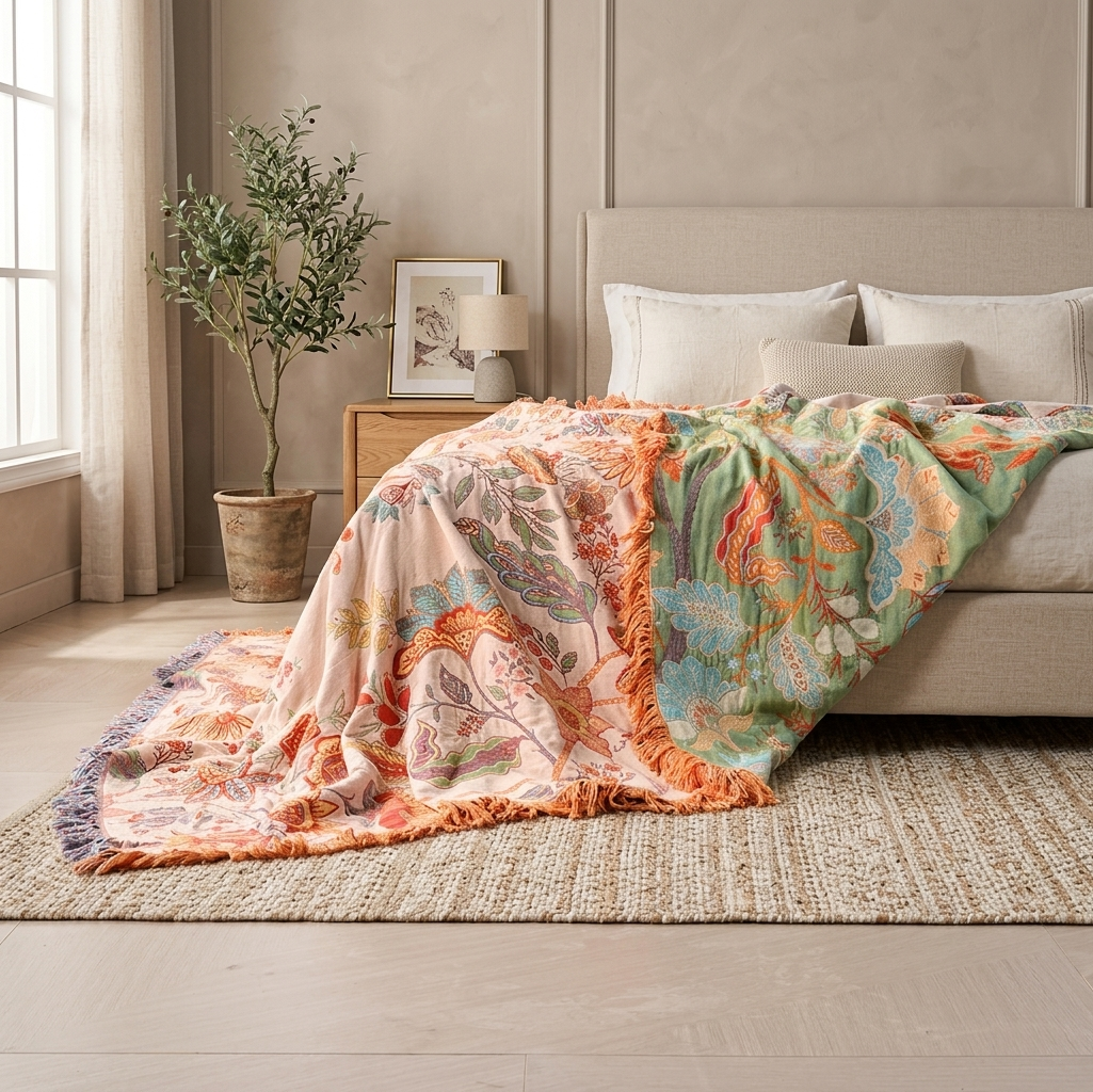 Verali Reversible Floral Tasseled Blanket