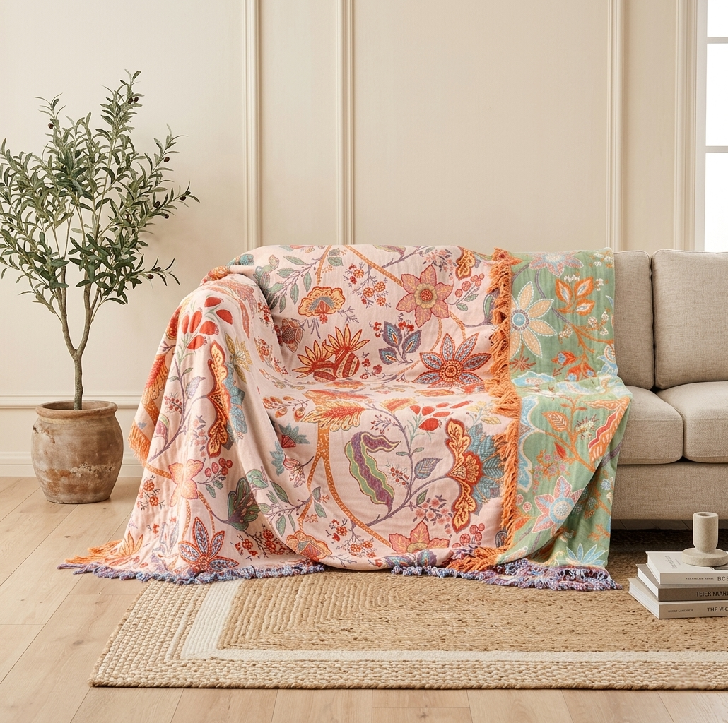 Verali Reversible Floral Tasseled Blanket
