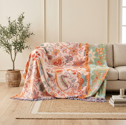 Verali Reversible Floral Tasseled Blanket