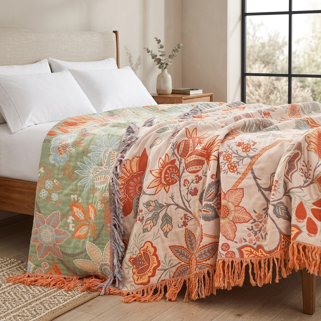 Verali Reversible Floral Tasseled Blanket