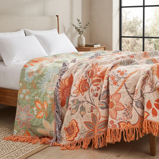 Verali Reversible Floral Tasseled Blanket