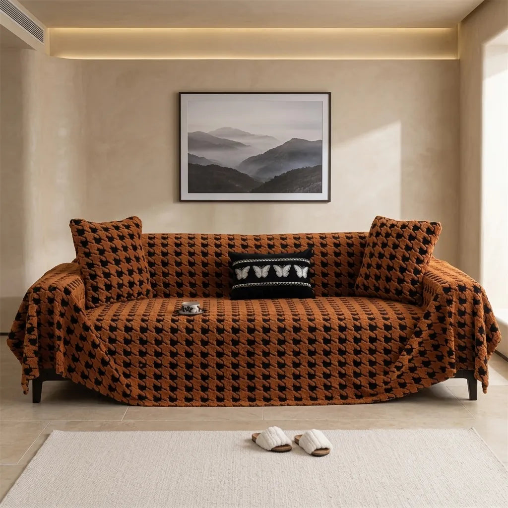Stylla Houndstooth Plush Sofa Throw