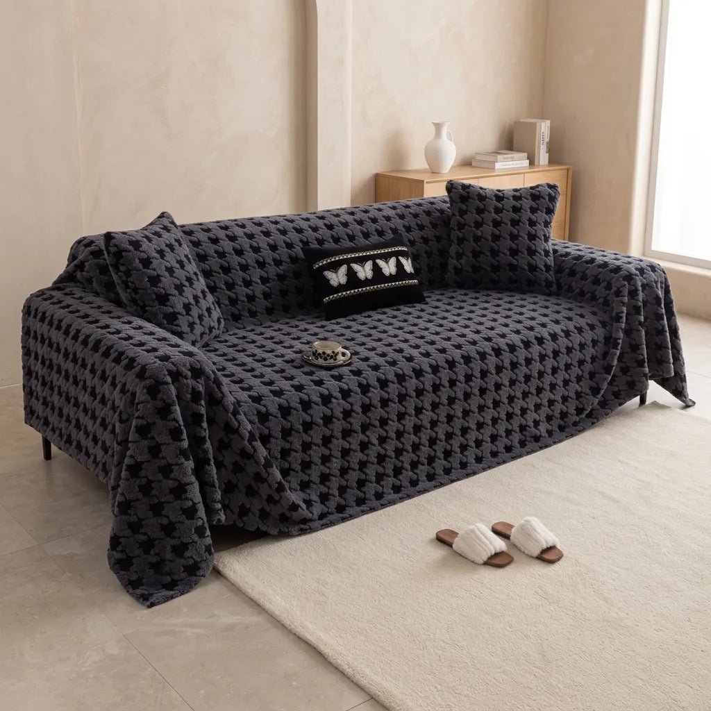 Stylla Houndstooth Plush Sofa Throw