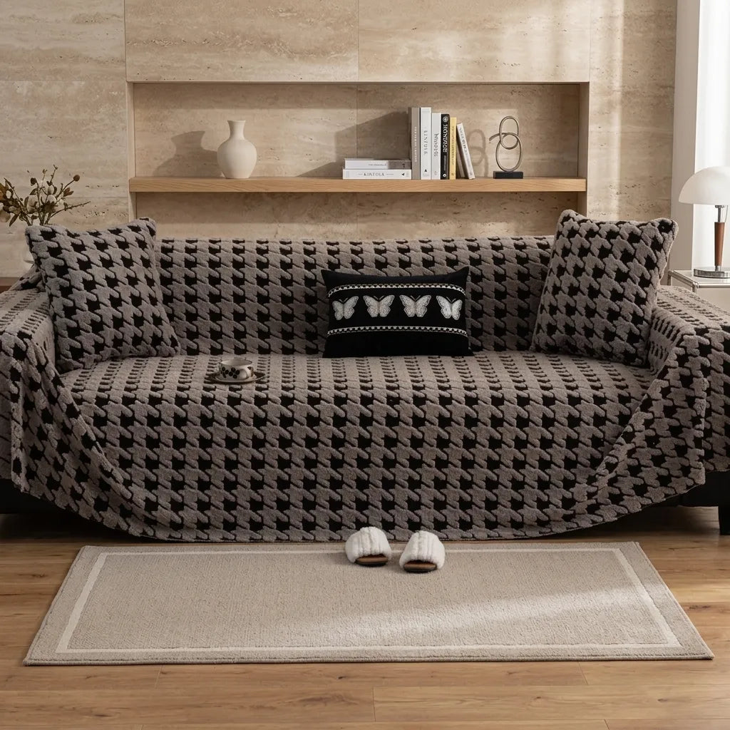 Stylla Houndstooth Plush Sofa Throw