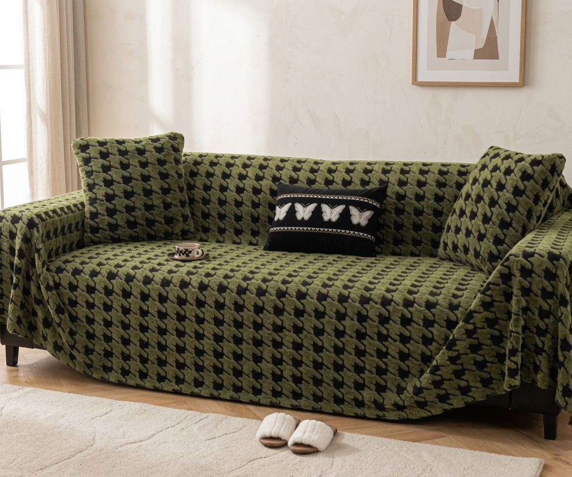 Stylla Houndstooth Plush Sofa Throw