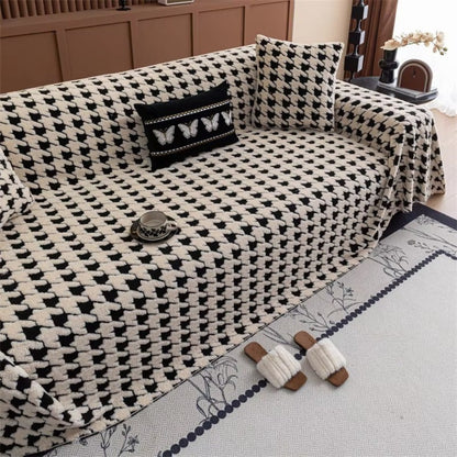 Houndstooth Plush Microfibre Sofa Cover Beige Nestmoor