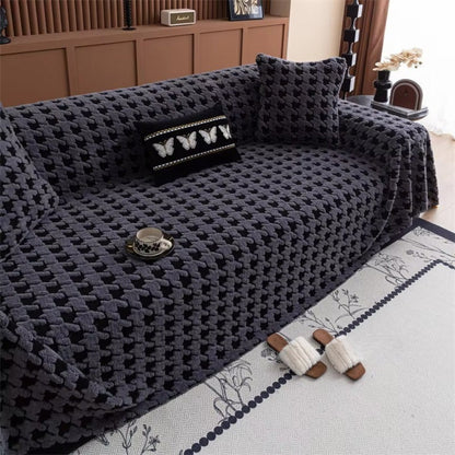 Houndstooth Plush Microfibre Sofa Cover Dark Grey Nestmoor