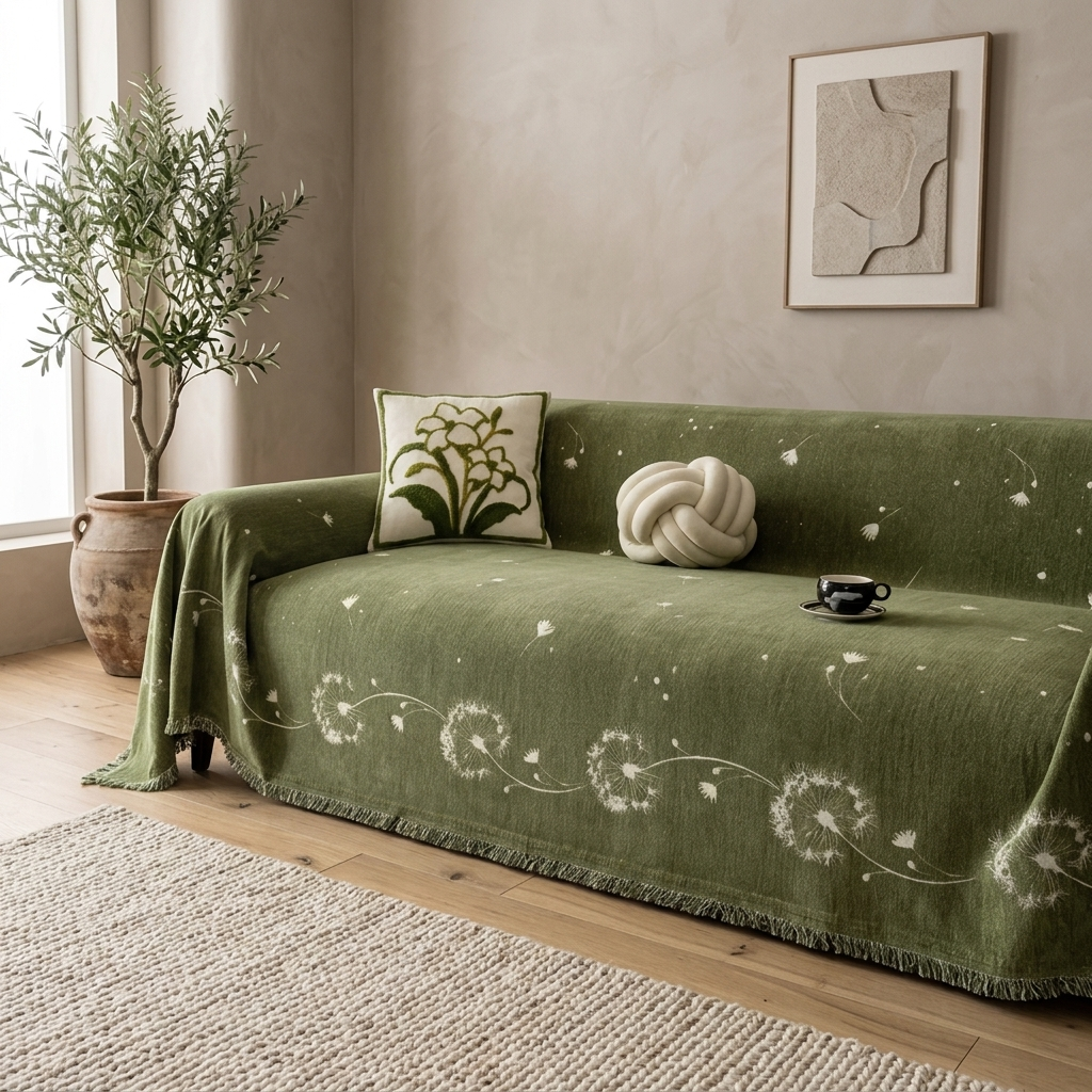 Dandelion Floral Chenille Sofa Throw