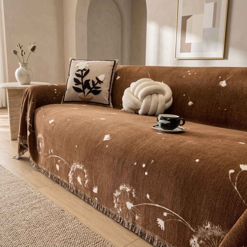 Dandelion Floral Chenille Sofa Throw