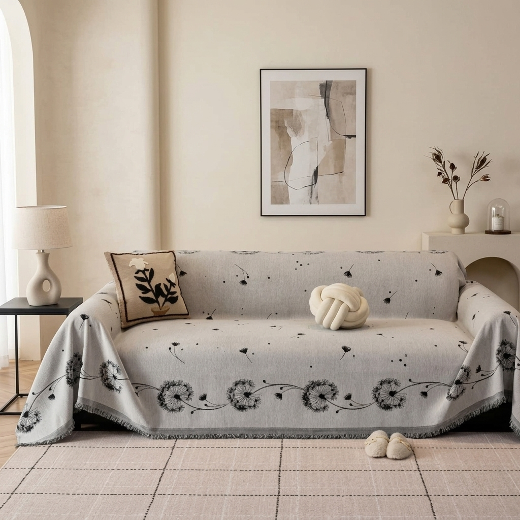 Dandelion Floral Chenille Sofa Throw