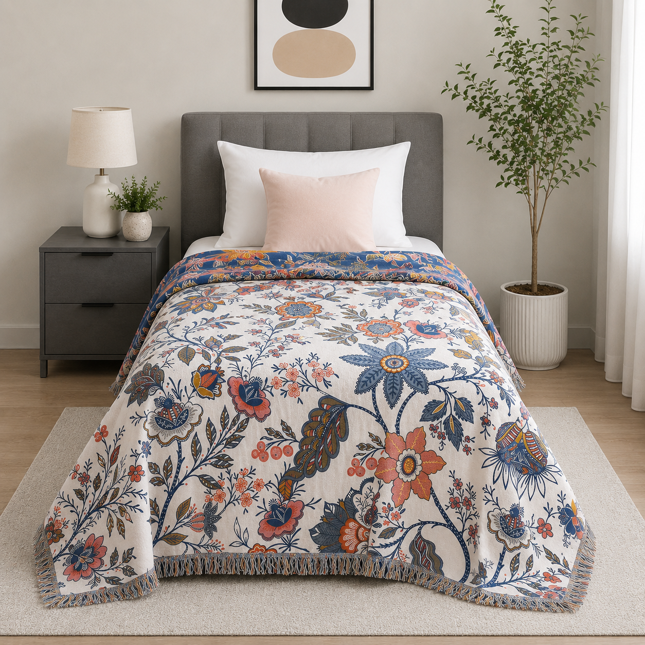 Floria Reversible Tasseled Edge Blanket