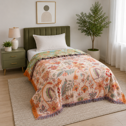 Verali Reversible Floral Tasseled Blanket