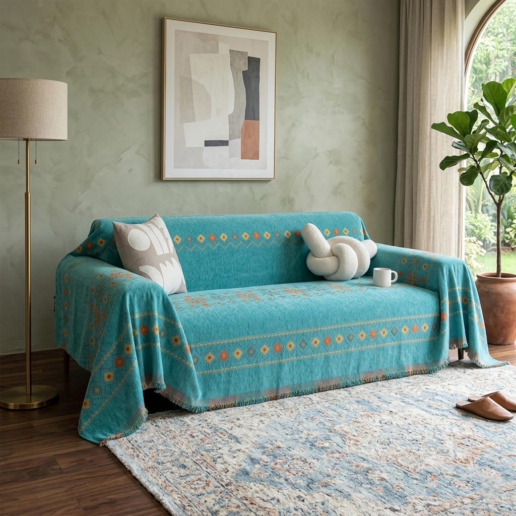 Dravo Geometric Border Woven Sofa Throw