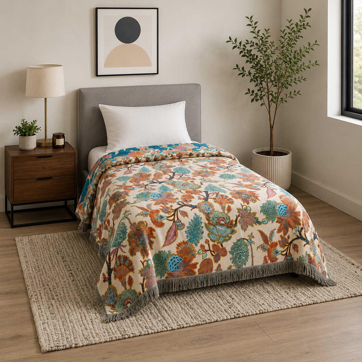 Gardenia Floral Modern Cotton Blanket
