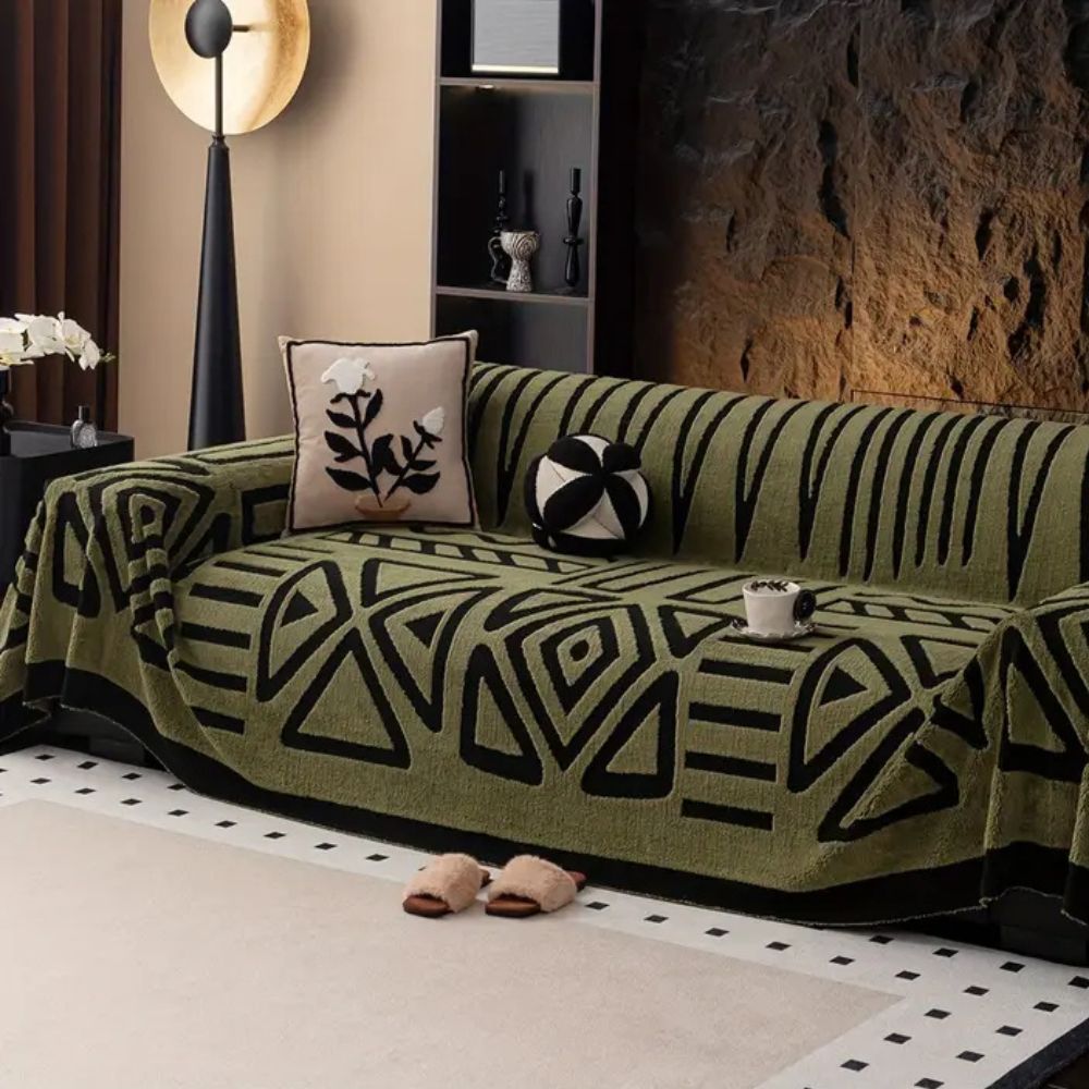 Urban Maze Microfibre Sofa Cover Olive Green Nestmoor