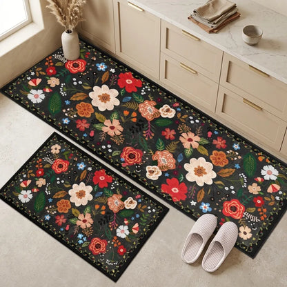 Florix Floral Patterned Kitchen Runner Set