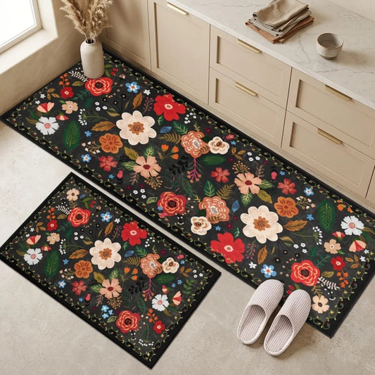 Florix Floral Patterned Kitchen Runner Set