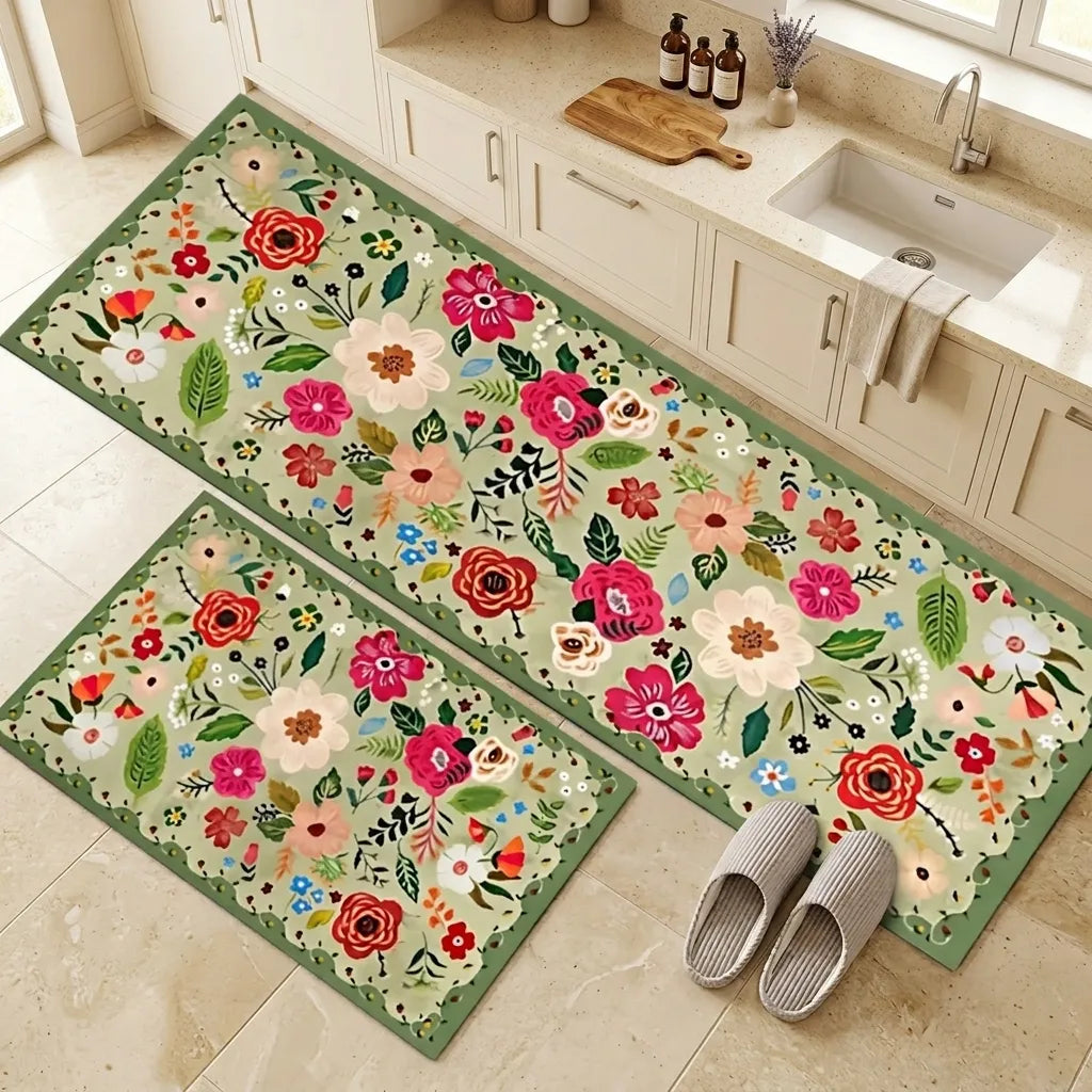 Florix Floral Patterned Kitchen Runner Set