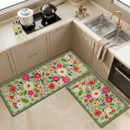 Florix Floral Patterned Kitchen Runner Set