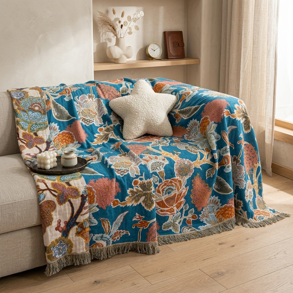 Gardenia Floral Modern Cotton Blanket