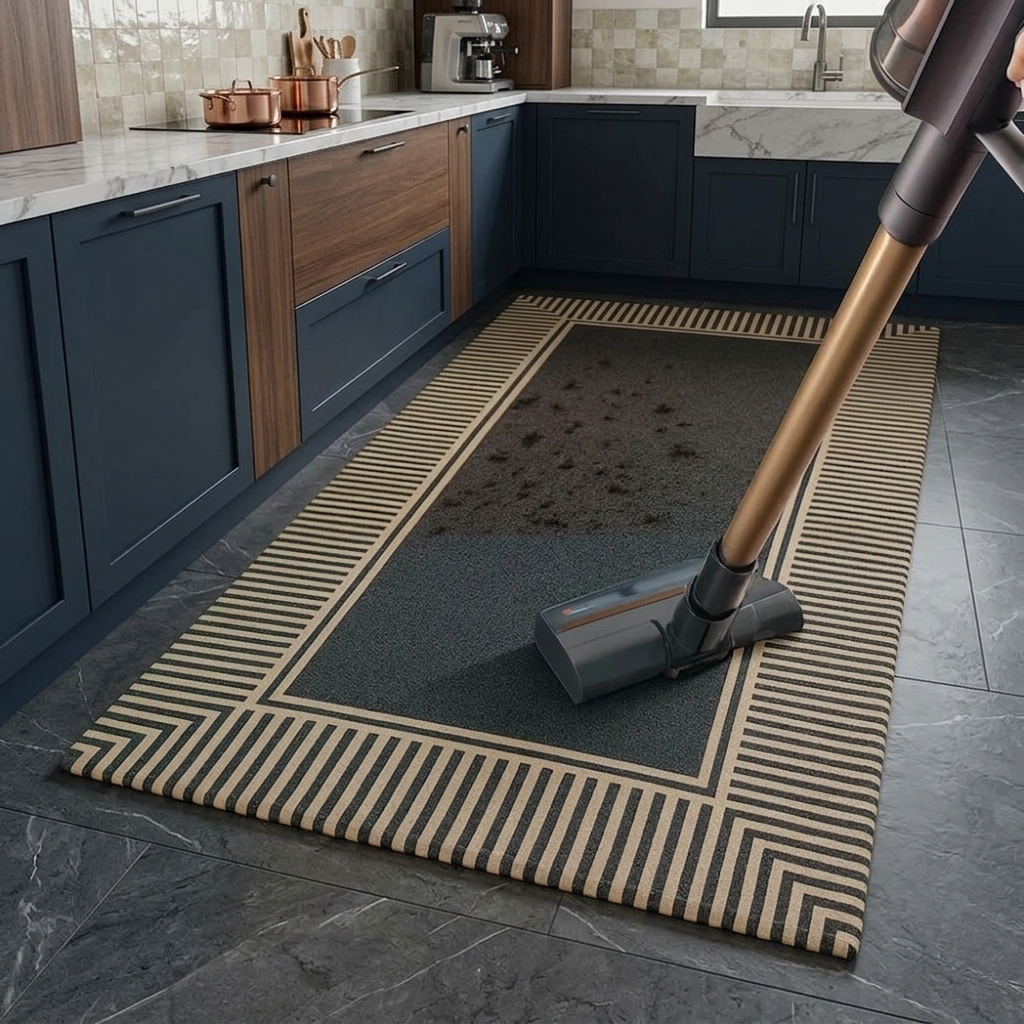 Veyra Striped Border Non-Slip Kitchen Runner