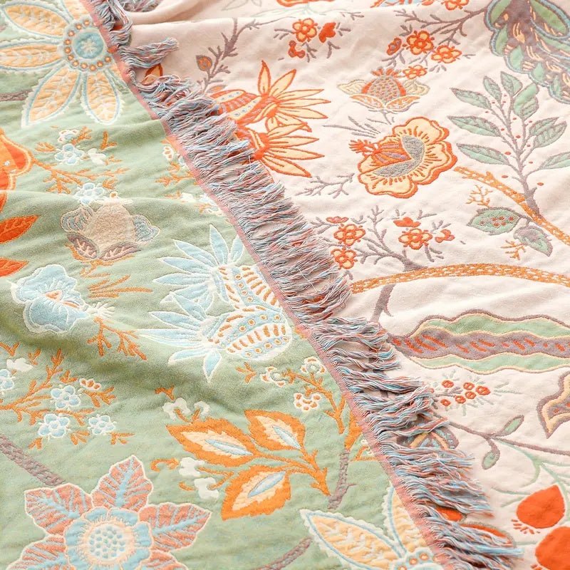 Verali Reversible Floral Tasseled Blanket